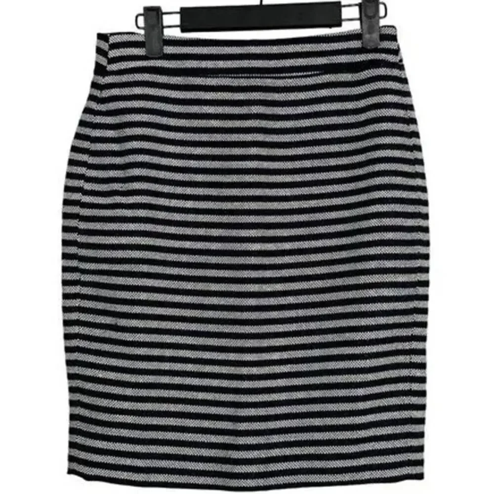 J. Crew Textured Tweed Pencil Lined Mini Skirt Vertical Stripe 0 Navy Blue